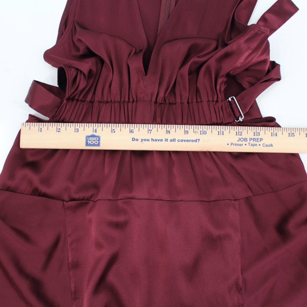 A.L.C. Silk Verena Plunging V-Neck Open Back Burgundy Satin Midi Dress - Picture 13 of 15